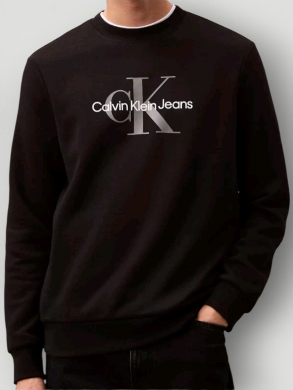 Calvin Klein Jeans Crewneck Sweatshirt‎ Large Black CK Logo Graphic Pullover